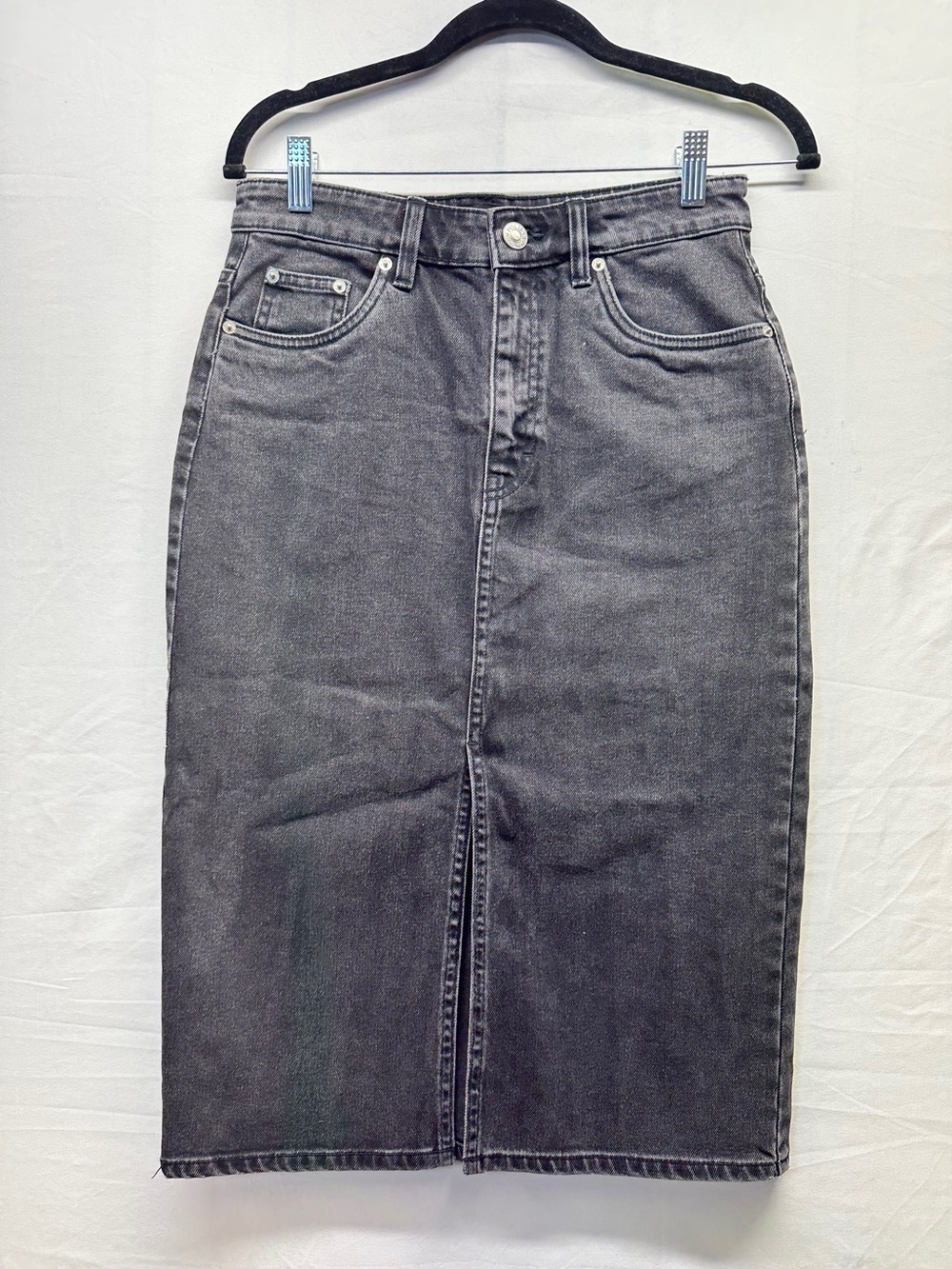 Zara Classic Black Denim Midi Skirt